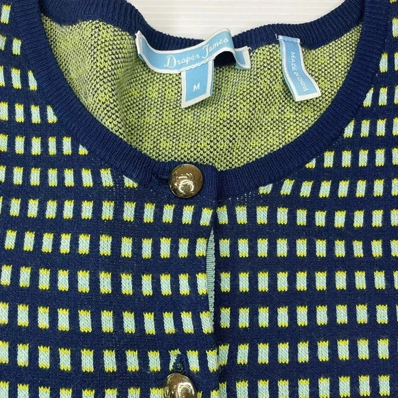 3 FOR $15 Draper James Button Front Cardigan Navy & Yellow W/Gold Buttons SZ Med - Picture 2 of 9
